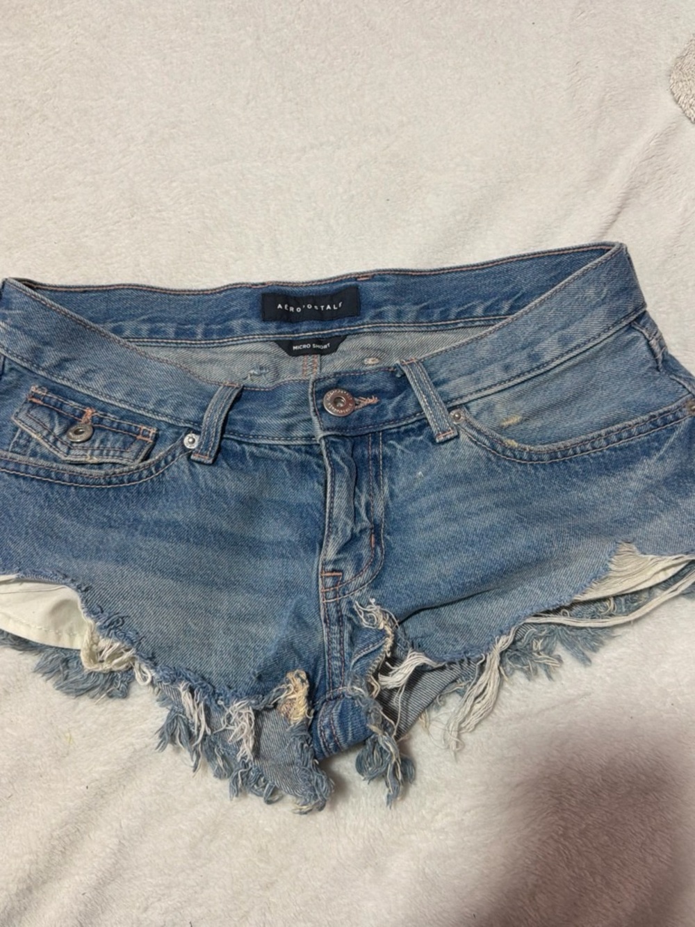 Aeropostale Medium Blue Frayed Denim Cutoff Shorts